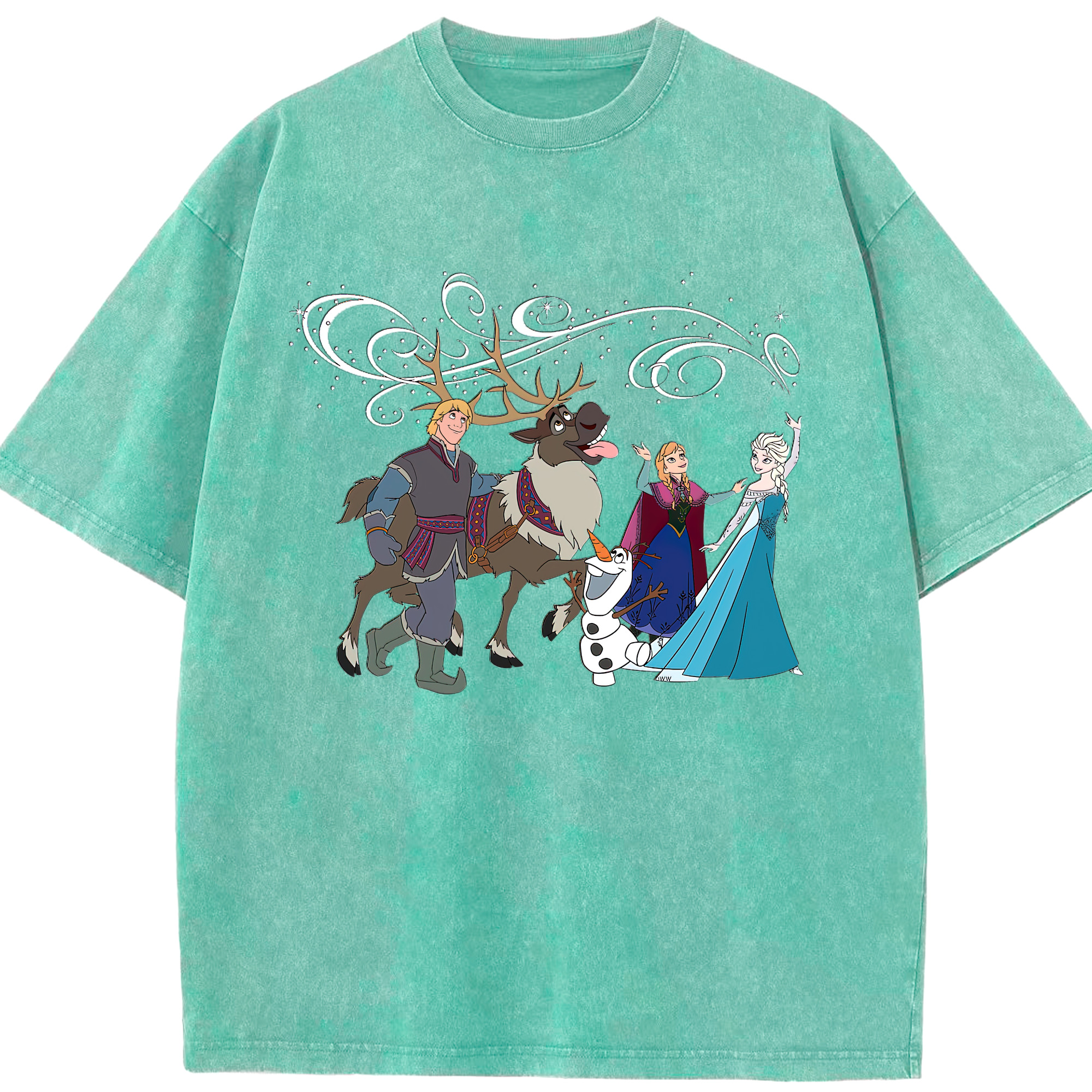 （画像用） アナと雪の女王 アンナ エルサ Frozen Anna Elsa 綿100% ヴィンテージ風 半袖Tシャツ（フロントプリント）